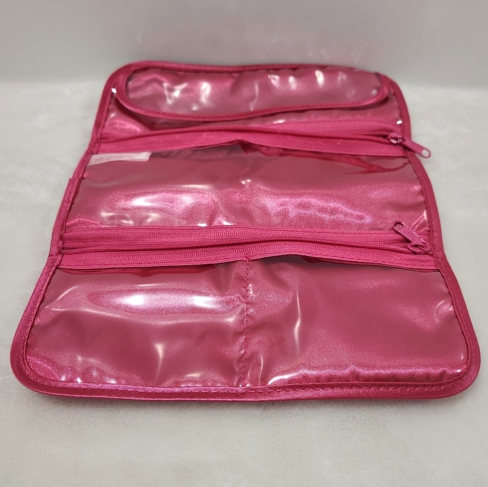 Mary Kay Vintage 90's Pink Satin Floral Cosmetic Jewelry Trifold Bag Pouch - Picture 5 of 9